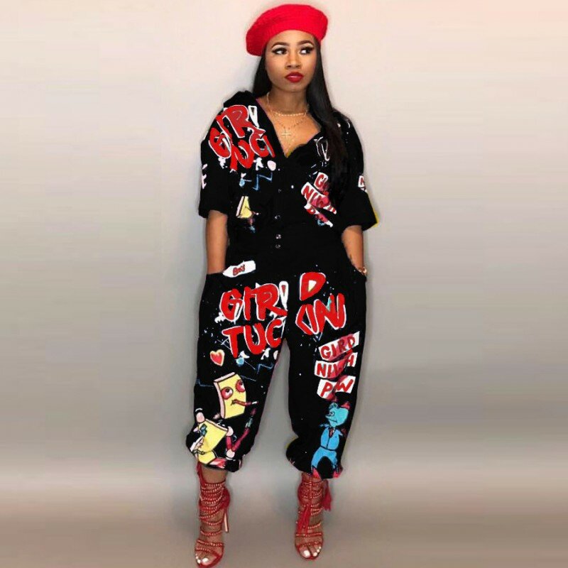 2020 novo estilo marca moda hip hop estilo macacão feminino letra especial colar virado para baixo meia manga macacão macacão