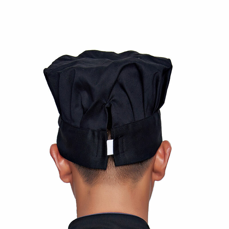 Chapéu de cozinheiro chefe ajustável para homens e mulheres Bordado de cozinha Chapéu elástico plissado Boné de cozinha para mulheres de catering