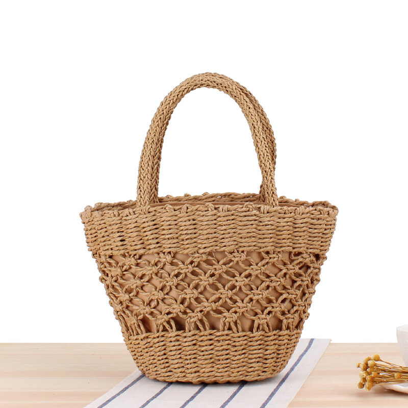 35x21CM Small Hand-carried Woven Beach Bag Hollow Silk Scarf Small Fresh Straw Bag Vacation Photo Casual Bag a7239