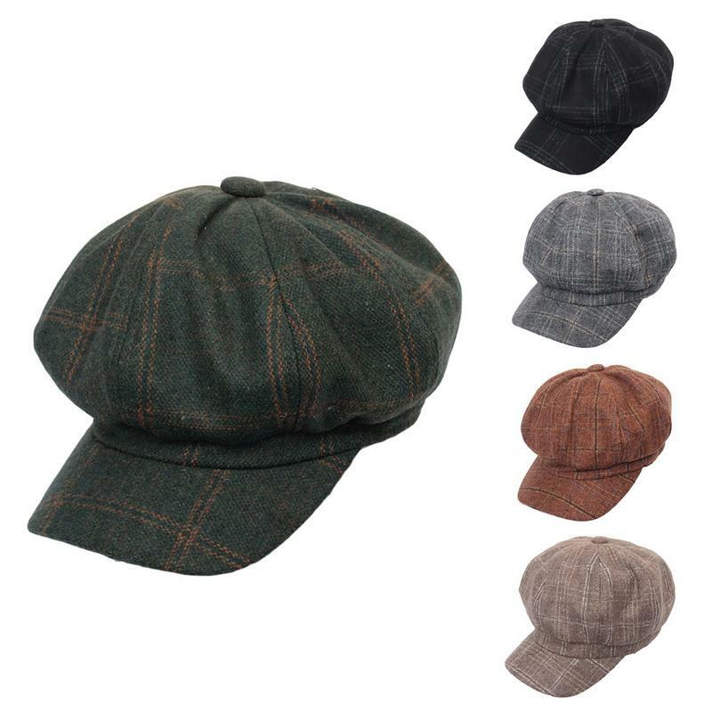 Newsboy Cap Women Autumn Winter Octagonal Caps Artist Painter Hats For Women Men Plaid Beret Cap Casual Hat