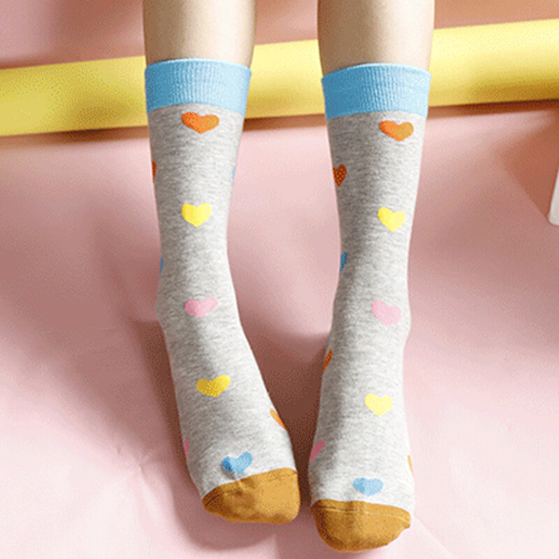 1 Pair Women Sweet Heart Socks Long Cotton socks high Tube Lovely Soft Short Sock Breathable Sweat-Absorbing Casual Socks