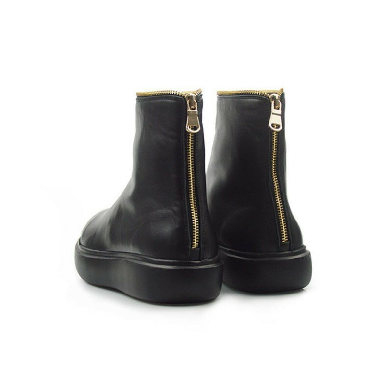 Luksusowe czarne wysokie buty mężczyźni Harajuku prawdziwej skóry platformy buty jesień zima klasyczny tylny suwak buty do pracy obuwie 37-44