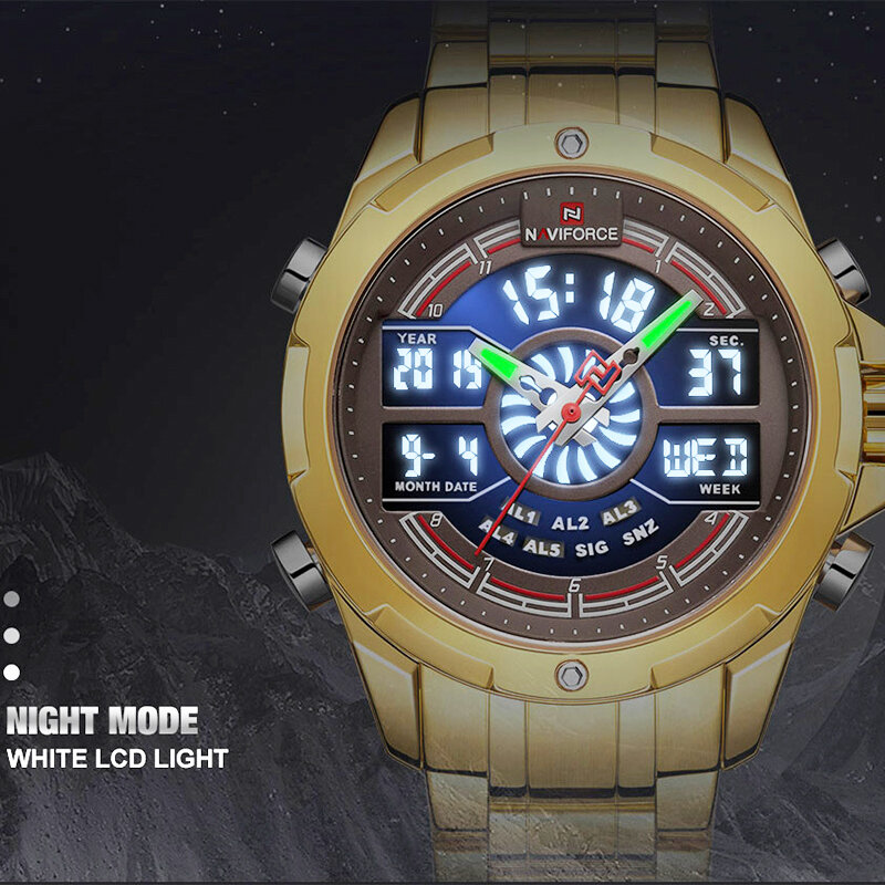 NAVIFORCE-Relógios Originais Masculinos de Luxo, Cronógrafo Digital, Relógio de Pulso Sport Quartz, Aço Inoxidável, Relógio Impermeável, Moda