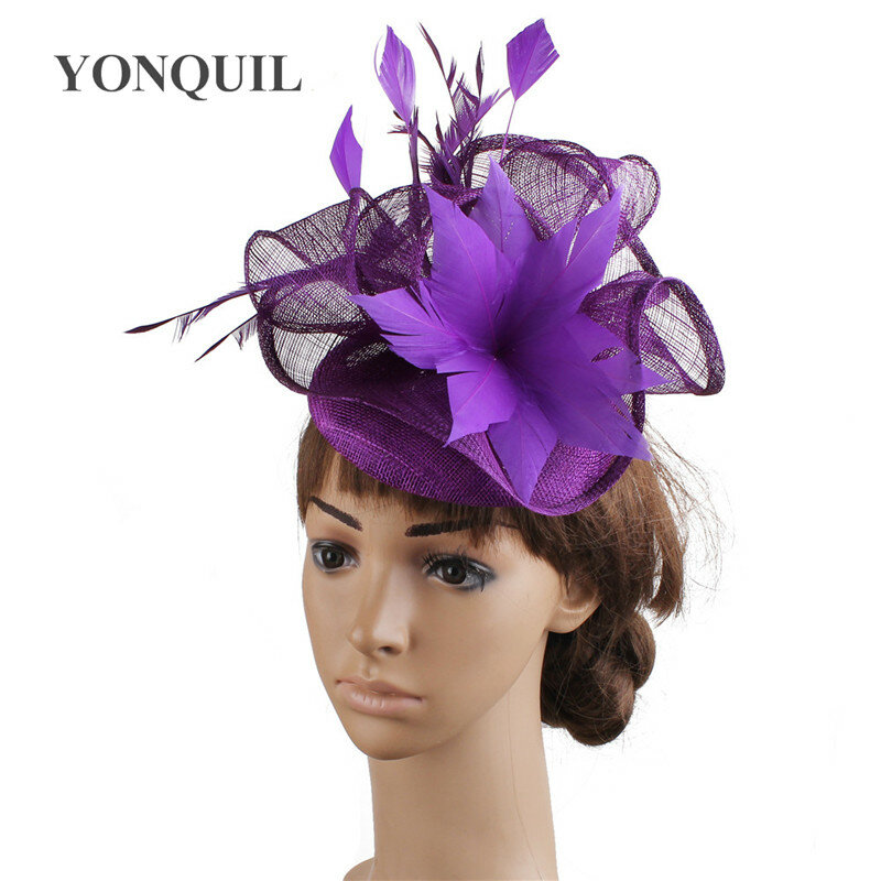 Pióro kwiat wyścig Chapeau eleganckie damskie fascynatory imprezowe kapelusz Fedora opaski wydarzenia akcesoria do włosów koktajlowe nakrycia głowy MYQ109