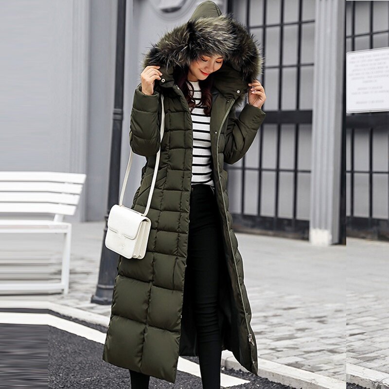 Длинная парка, модная стеганая куртка в Корейском стиле, женская зимняя одежда, 2024, плотное теплое длинное пальто, одежда с капюшоном, осенняя одежда