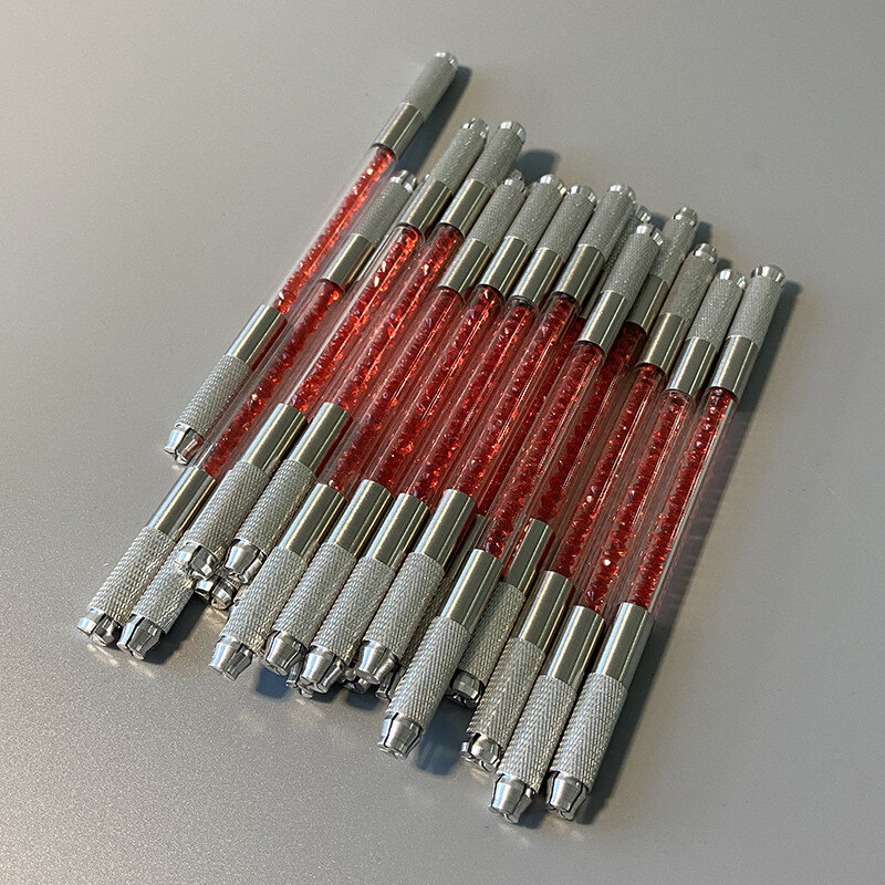 20Pcs คู่มือคู่คริสตัลอะคริลิคสักปากกาแต่งหน้าคิ้ว Microblading แต่งหน้าเครื่องมือ2การใช้งานสำหรับแบนหรือรอบเข็ม