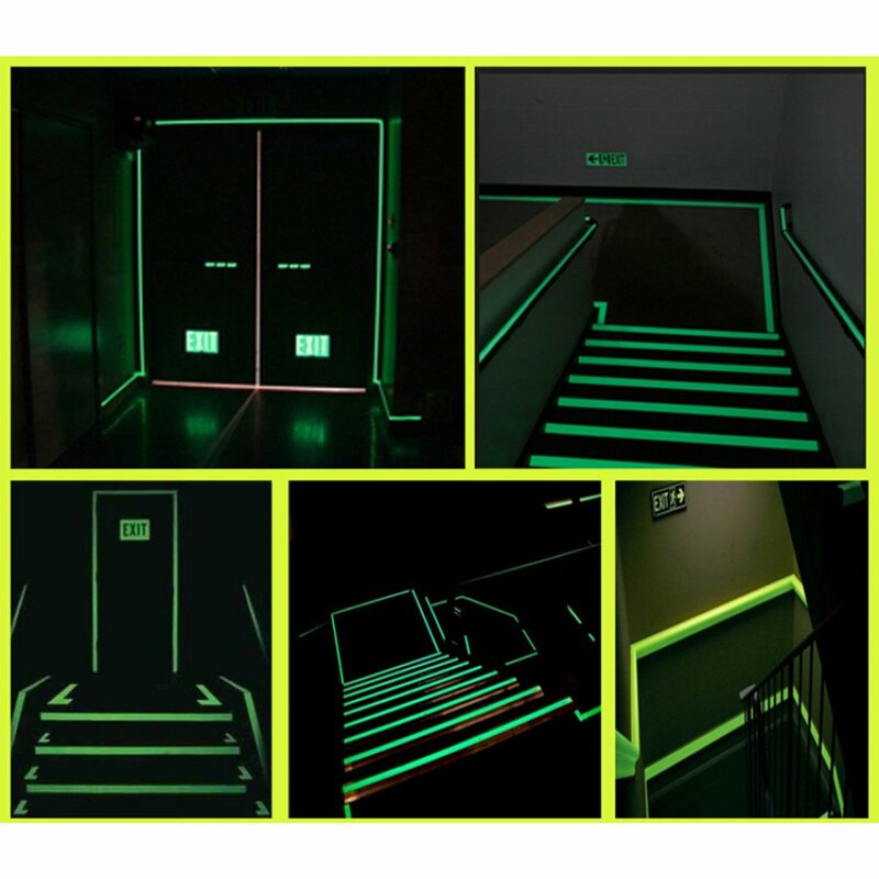 Fita fluorescente impermeável etiqueta de advertência luminosa autoadesiva fita luminosa saída de segurança escadas impressionante adesivo luminoso