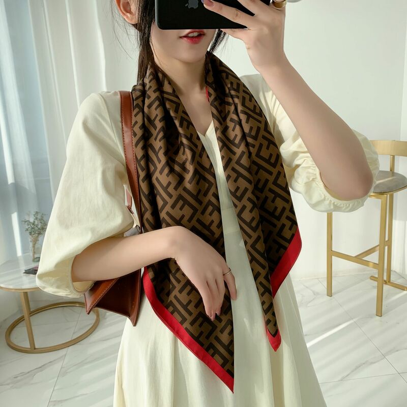 New 2021 Women Multifunction Polyester Silk Scarf Elegant Stripes Printed Casual Satin Small Square Wraps Scarves Shawl