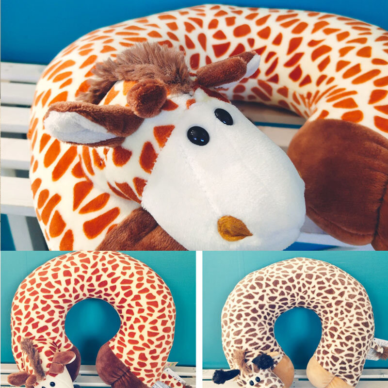 Bonito animal u forma travesseiro brinquedo de pelúcia sapo tigre leão hipopótamo guaxinim macaco carro avião viagem pescoço travesseiro para presentes das meninas