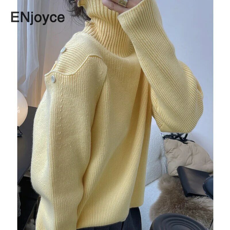 Women Vintage Wool Turtleneck Sweater Korean Fashion High Collar Thickened Knitted Pullover High Quality Knitwear Winter
