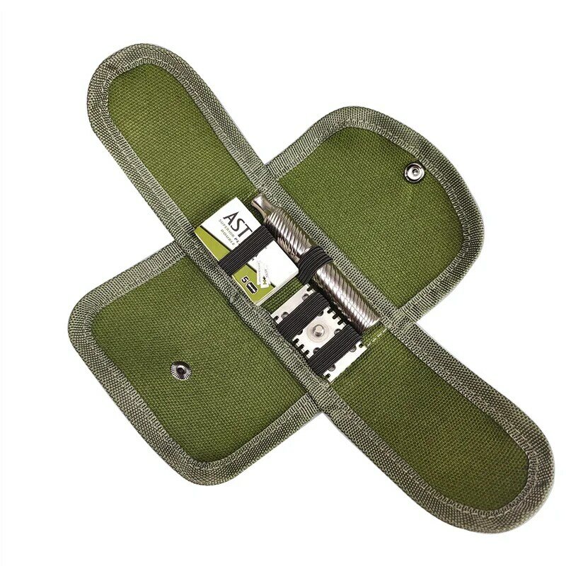 Dscosmetic bolsa de afeitar de seguridad de doble borde, bolsa de viaje de lona de color verde