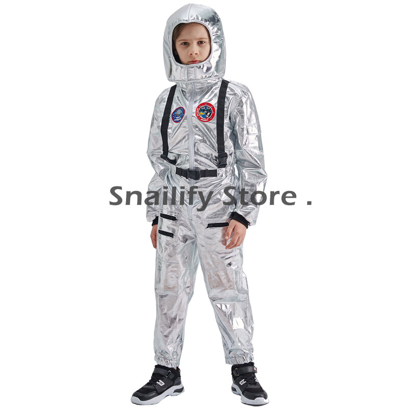 SNAILIFY srebrny Spaceman kombinezon chłopcy astronauta kostium dla dzieci Halloween Cosplay dzieci Pilot karnawał przebranie na przyjęcie