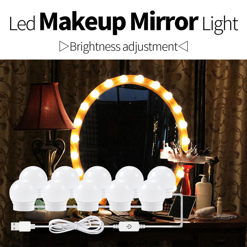 Đèn LED Cảm Ứng Mờ Đèn Phòng Tắm Bàn Trang Điểm Đèn USB Đựng Mỹ Phẩm Đèn 5V Trang Điểm Vanity Bombilla Led 2/6/10/14 Chiếc Ampoule