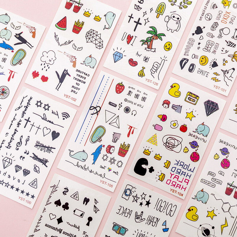 Pegatinas impermeables con patrón de dibujos animados para niños, tatuajes bonitos de Anime, decoración DIY, diario, álbum de recortes, 2 hojas