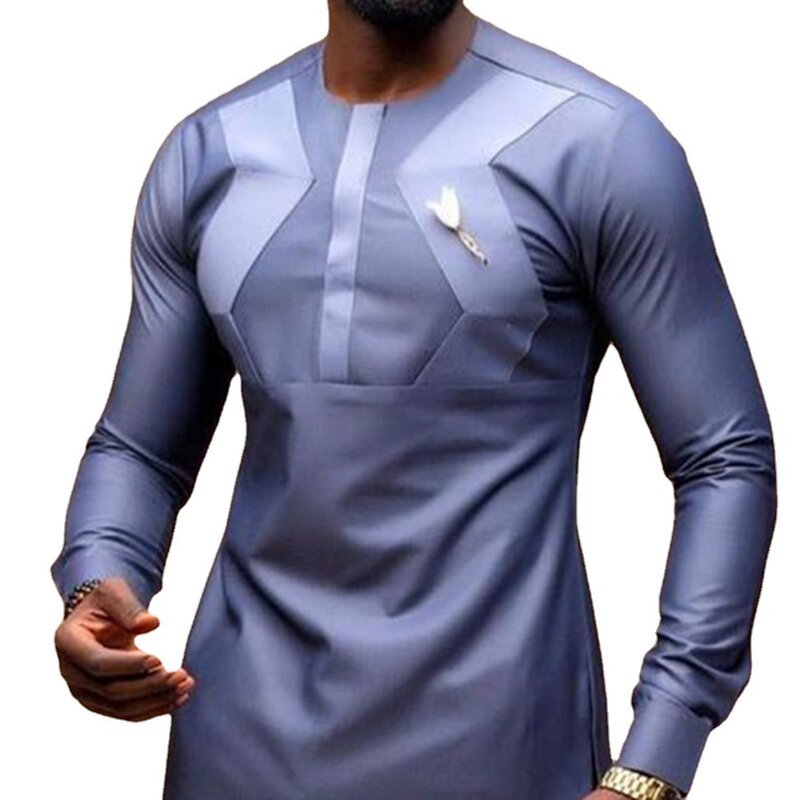 Afrikaanse Kleding Voor Mannen 2021 Nieuwe Collectie Zomer Afrikaanse Mannen Lange Mouw O-hals Plus Size Shirts M-4XL