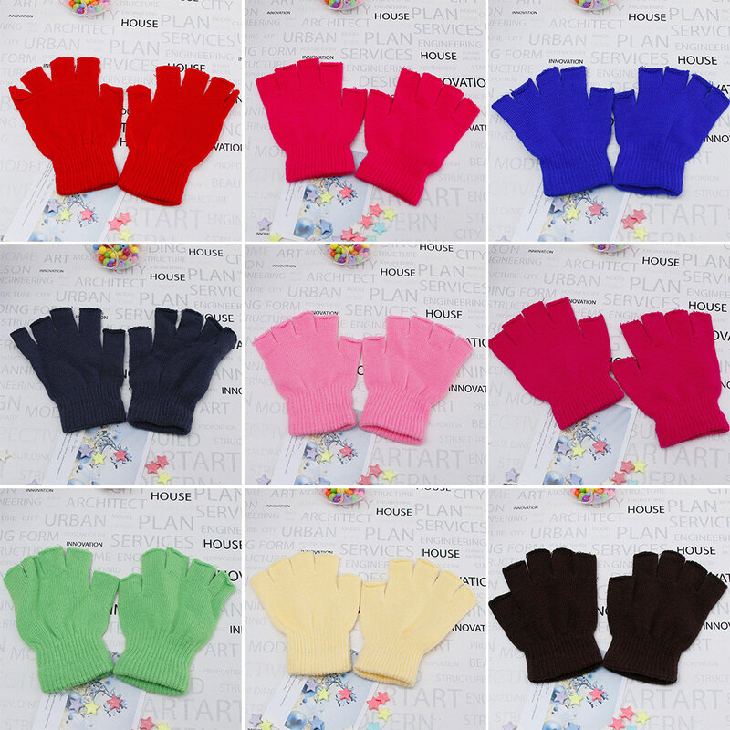 Damskie zimowe rękawiczki bez palców mitenki w jednolitym kolorze damskie pół palce ciepłe rękawiczki z dzianiny męskie Unisex czarne białe 2023