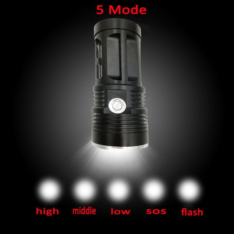 Lanterna led tática 4x xm-l t6 3 modos 18650 lm, luz noturna para caça, acampamento, caça, bateria 4x + carregador