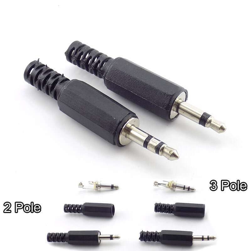2/5/10 pces 3.5mm 1/8 "adaptador de tomada macho áudio mono/conector estéreo fone de ouvido 3.5mm 2/3/4 pólo plug conector preto