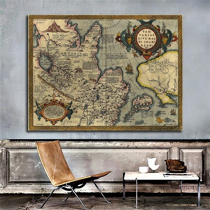 Retro płótno malarskie 84*59cm dekoracyjna mapa ścienna plakat artystyczny oprawione wydruki i zdjęcia sypialnia salon Home Decor