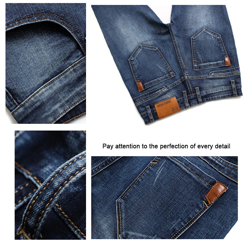 Jeans Pria Celana Panjang Lurus Musim Semi Musim Gugur Celana Denim Katun Pria Fashion Celana Kasual Bisnis Kain Mikro-elastis Baru