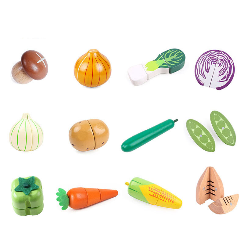 Juguete de madera de piezas para niños, juego de simulación de cocina, corte magnético, frutas, verduras, comida, juegos de rol, juguetes educativos