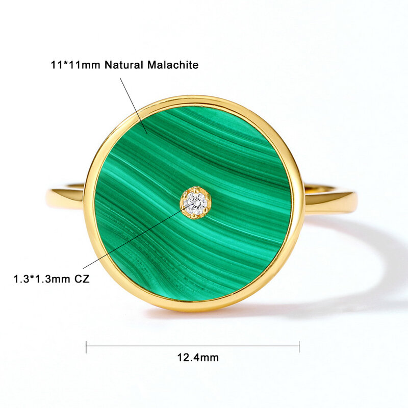 ALLNOEL Natural Malachite Adjustable Rings 925 Sterling Silver For Women 5A Zircon Gold Plated Classic Vintage Gift Fine Jewelry