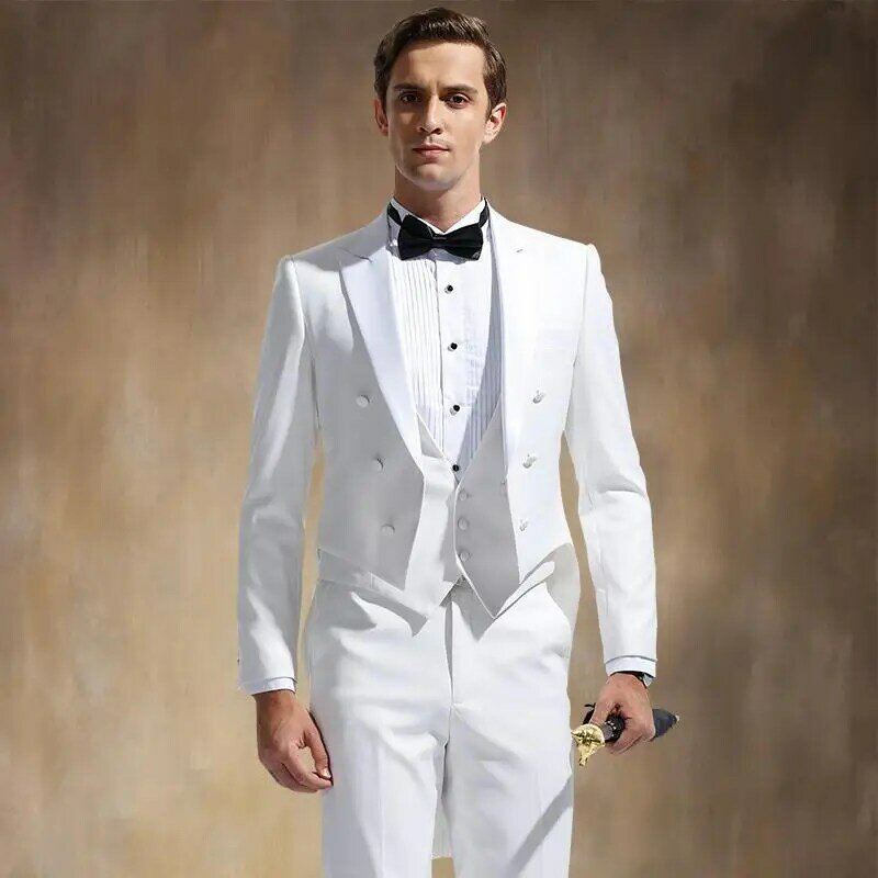 SZMANLIZI MALE COSTUMES Men Wedding Suits 2022 Custom Made White Tailcoat Smoking Party Tuxedo 3 Piece Groom Terno Suits For Men