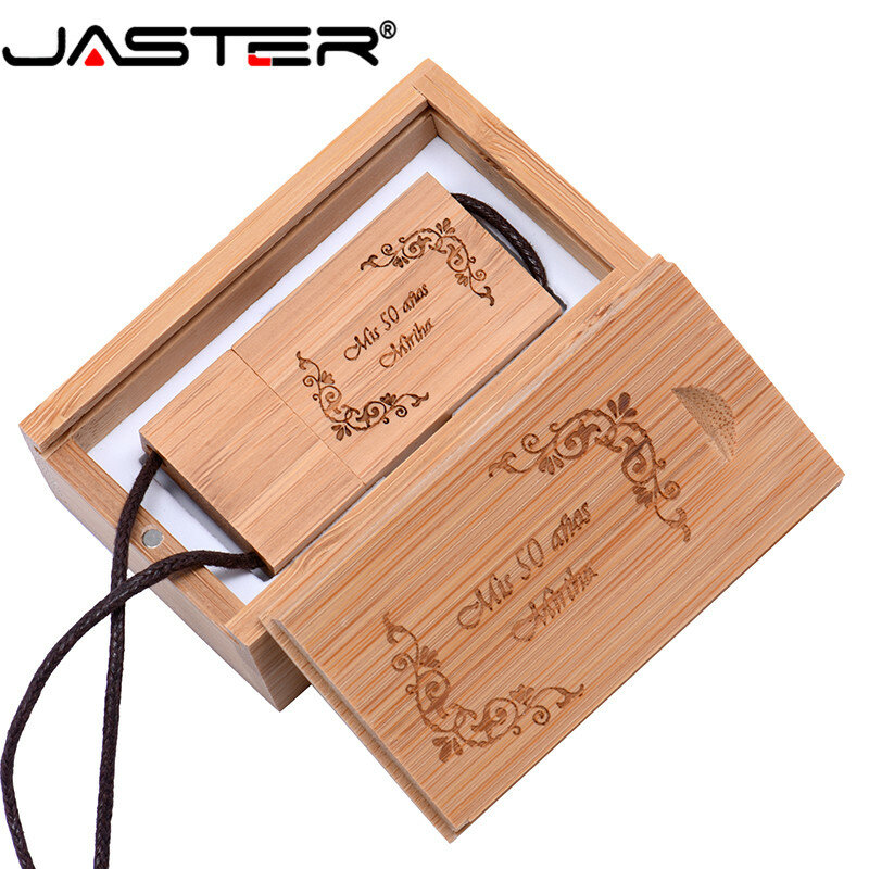 Scatola USB in legno con corda quadrata di vendita calda JASTER (logo personalizzato gratuito) USB 2.0 pendrive 4GB 8GB 16GB 32GB 64GB USB flash drive