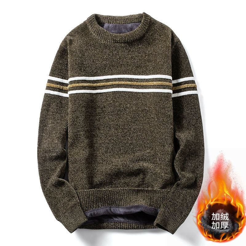 2019 Sweter Pria Pakaian Rajut Pas Badan Bergaris Leher O Tebal Mewah Sweater Pria Tarikan Pria