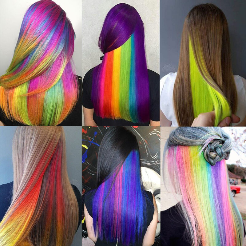 Lupu sintetico 22 pollici fili di capelli su forcine estensione di capelli lisci lunghi Clip di capelli colorati ragazza capelli arcobaleno naturale