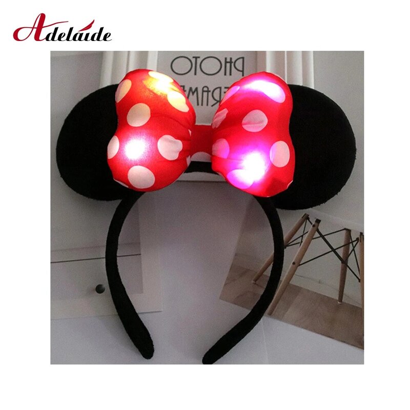 Bandeau lumineux à LED Minnie Bows avec oreilles pour enfants, accessoires pour cheveux, flash, jouets lumineux colorés, 1PC