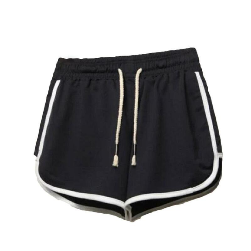 Pantalones cortos con cordón para mujer, Shorts deportivos de secado rápido con cintura elástica, ropa de M-3XL, color negro, 2021