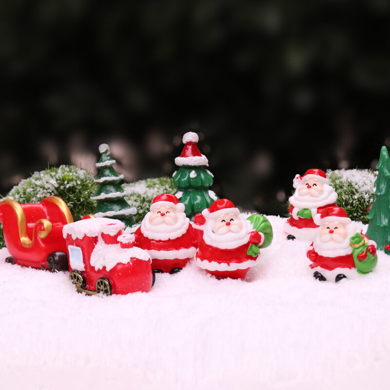 Mini boże narodzenie Santa Claus nowy rok 2022 słodkie zwierząt bałwana figurki miniaturowe figurki Terrarium rzemiosło pulpit dekoracji samochodu