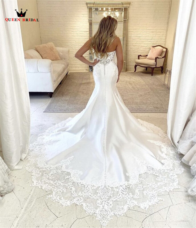 Vestidos de noiva sexy sereia straplss cetim apliques cristal luxo elegante formal vestido noiva feito sob encomenda de41