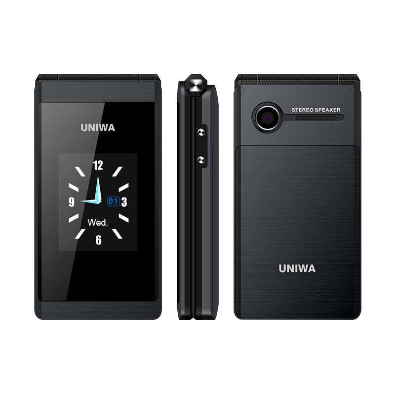 Uniwa-ビッグプッシュボタンモバイルフォン、フリップフォン、gsm、デュアルSIM、fmラジオ、ロシア、フルーツキーボード、クラムシェル携帯電話、x28