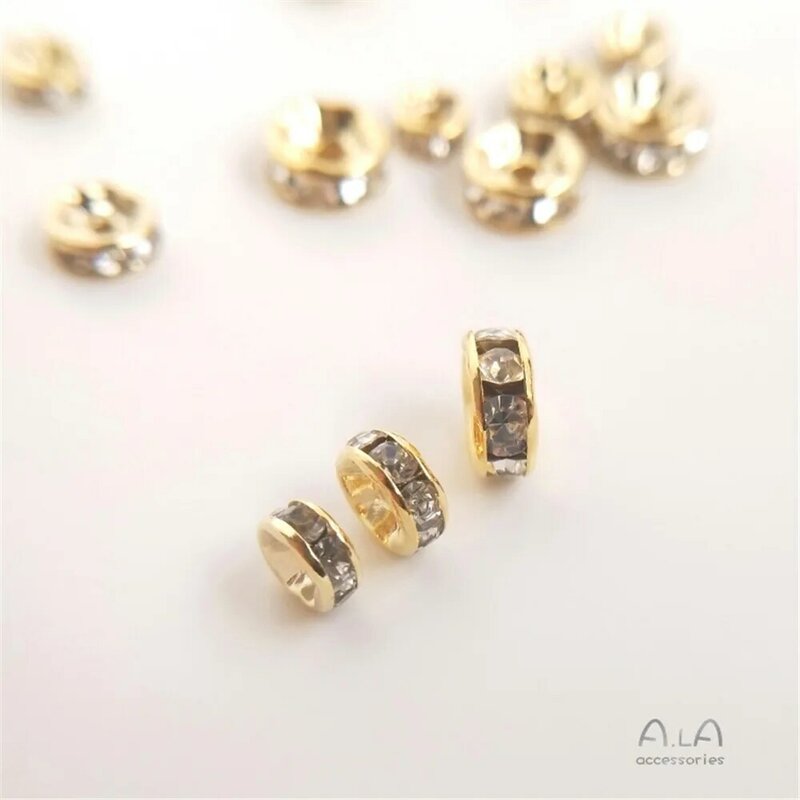 14K Licht Goud Diamanten Ring Kralen Embedded Zirkoon Spacer Handgemaakte Armband Diy Accessoires