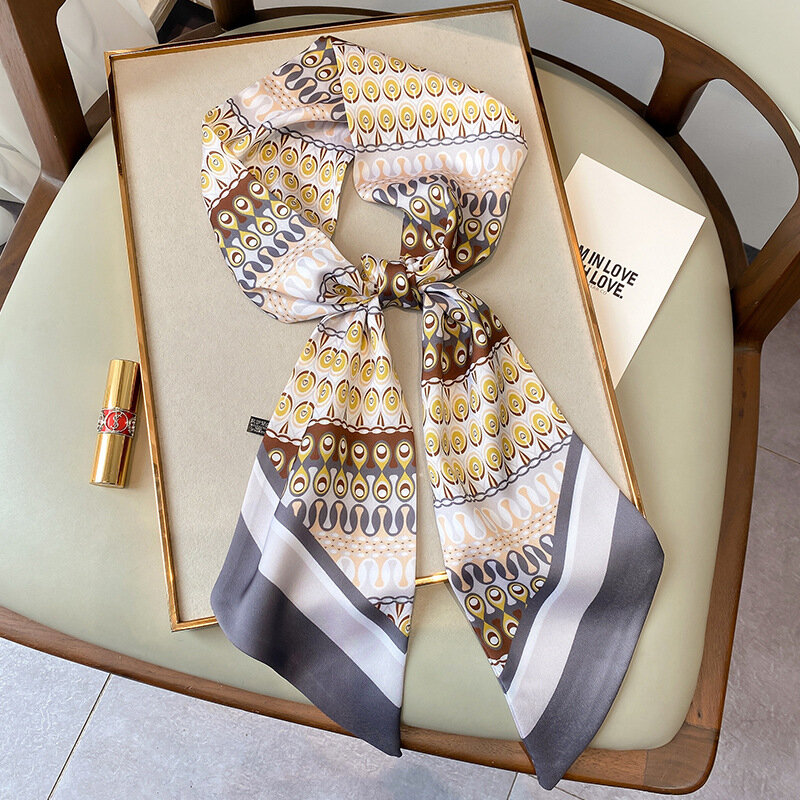 KOI – longue écharpe en soie imprimée esthétique, foulard décoratif pour cheveux littéraire féminins, bandeau, cravate, sangle de poignet, ceinture de sac
