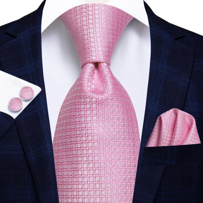 Hi-Tie Rose Peach Pink Solid Paisley Mens Silk Wedding Tie Fashion Design Necktie For Men Quality Hanky Cufflink Business Party
