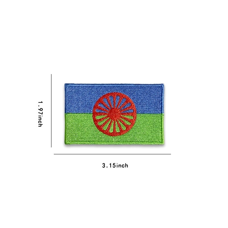 Цыганский флаг, полная нашивка 100% для жилета, шляпы, джинсов, с вышивкой утюгом, бейдж с вышивкой, бирка с вышивкой, 8*5 см, народы Романи, самодельный Национальный флаг