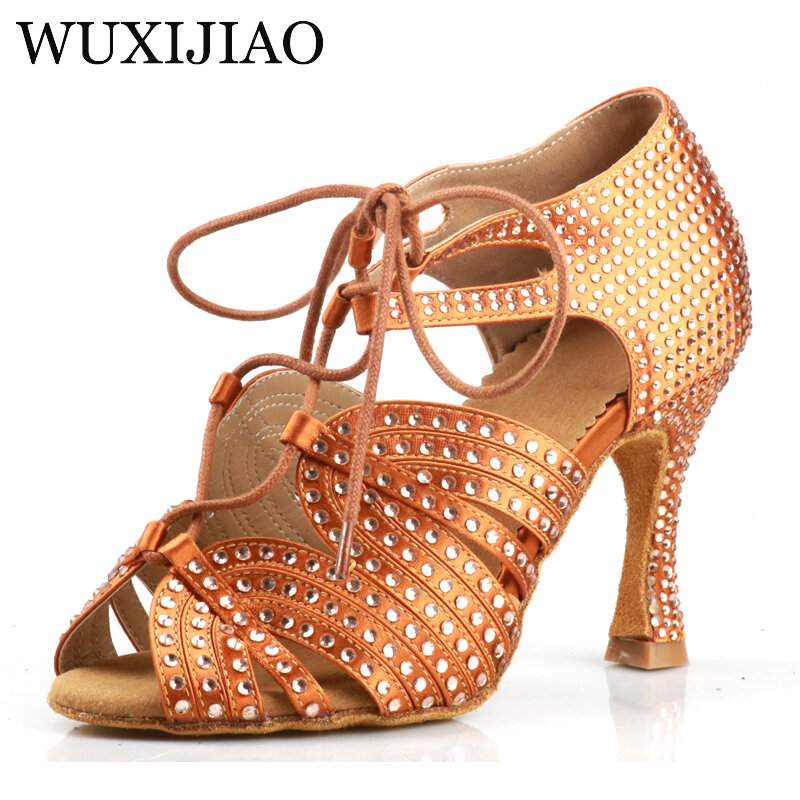 Wuxijiao mulheres lace-up ankle boots sapatos de dança latina saltos altos sandálias confortáveis do partido salsa