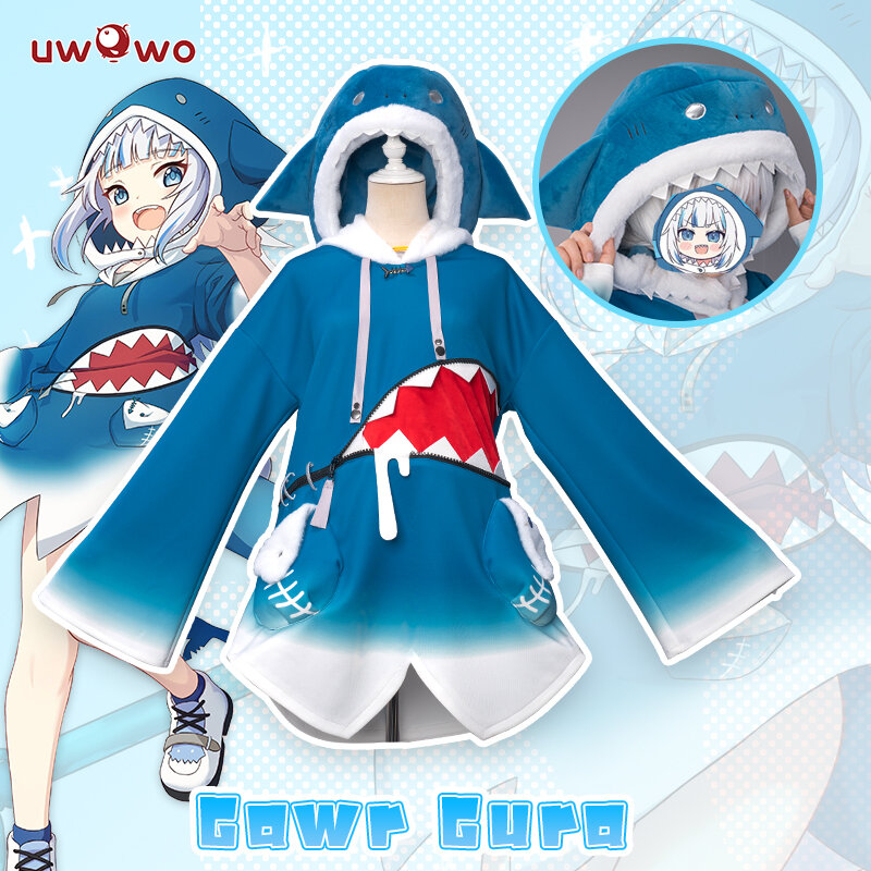 UWOWO-Disfraz de Hololive Gawr Gura para mujer, traje de Cosplay de tiburón ENG, traje de sombrero, Anime, Youtuber, cuerpo de tiburón para niña
