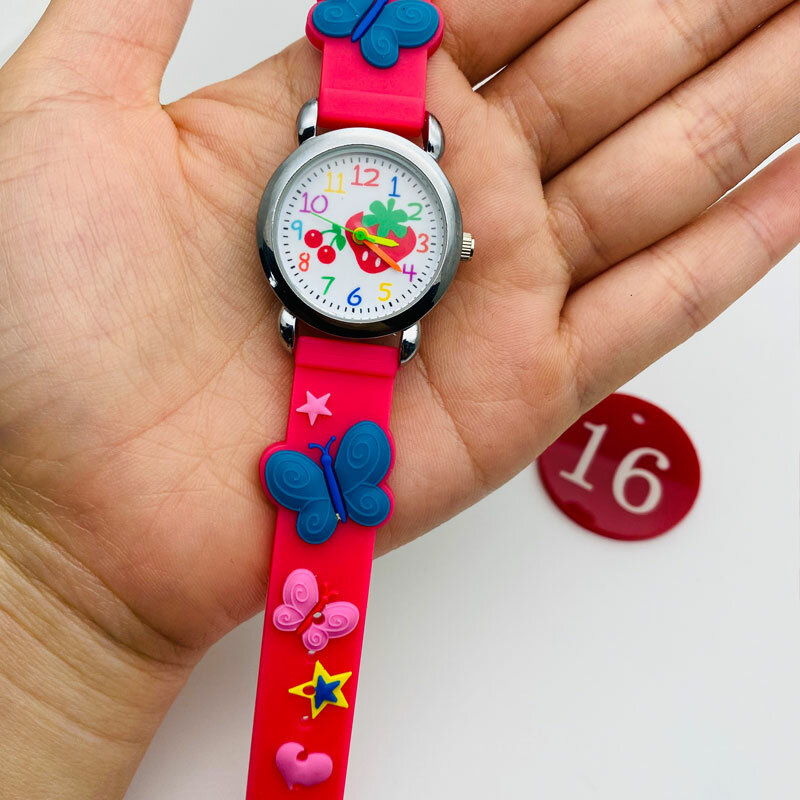 子供の子供のファッション透明シリコーンストラップかわいいイチゴポインタダイヤル時計女の子防水腕時計ギフト