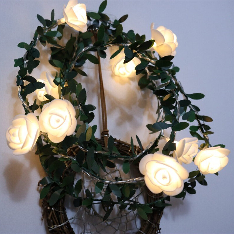 USB Operated Rose Flower Vine  Lights String 1.5m 3m 6m LED Rose Flower Fairy Lights for Christmas Wedding Party Garden Decor
