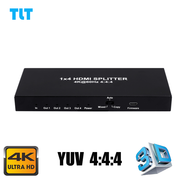 Divisor de vídeo 1 en 4 puertos hdmi 1x4 compatible con 3D 4k @ 60hz YUV 4:4:4 HDCP2.2 EDID splitter