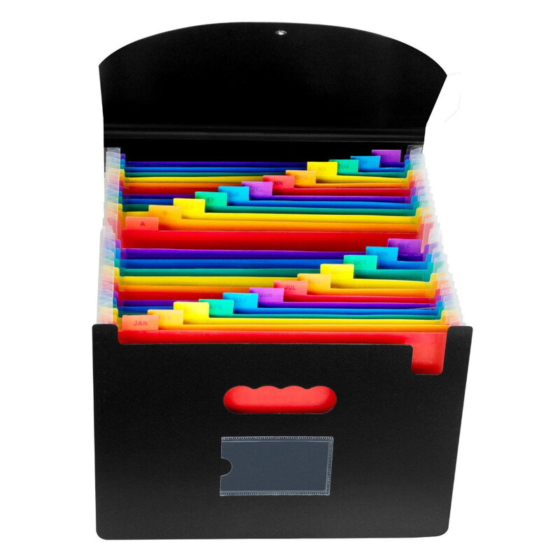 Memperluas A4 untuk Pemegang File Perlengkapan Kantor Plastik Pelangi Organizer Ukuran Huruf A4 Portabel Tempat Dokumen Penyimpanan Meja