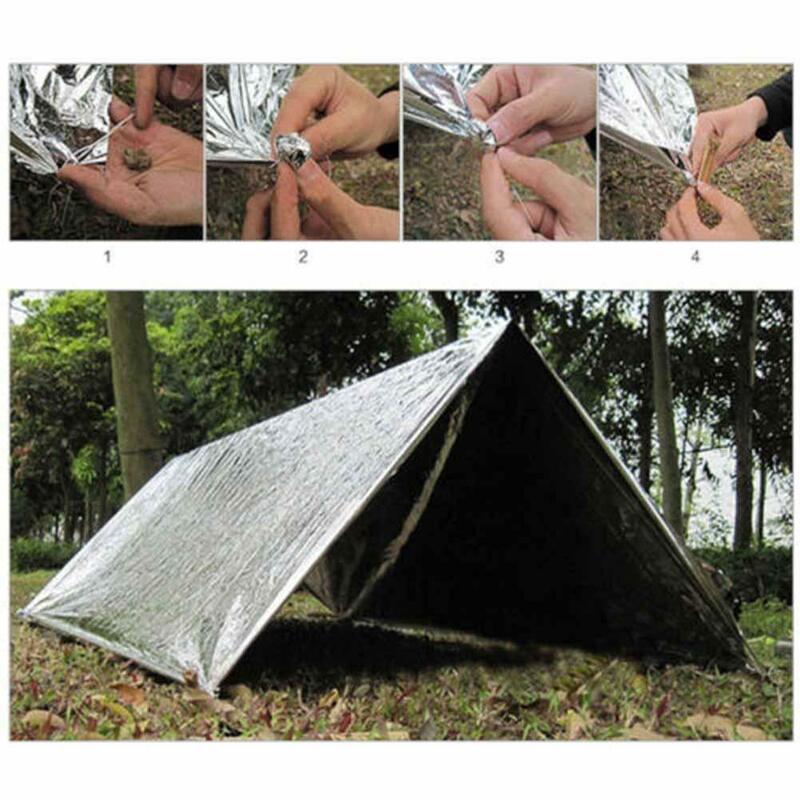Cobertor térmico portátil para acampamento, equipamento de sobrevivência em emergências, 2 lados, 210x130cm, fornecimento de acampamento