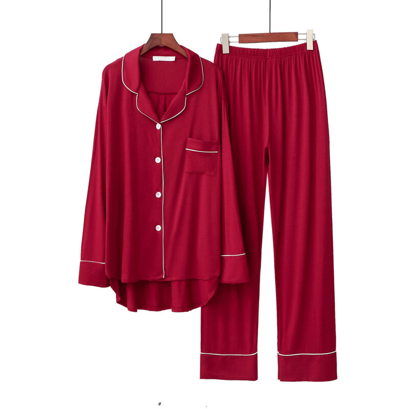 2 pezzi set pigiama donna manica lunga solido modale sciolto traspirante morbido abito da donna stile coreano abbigliamento per la casa confortevole