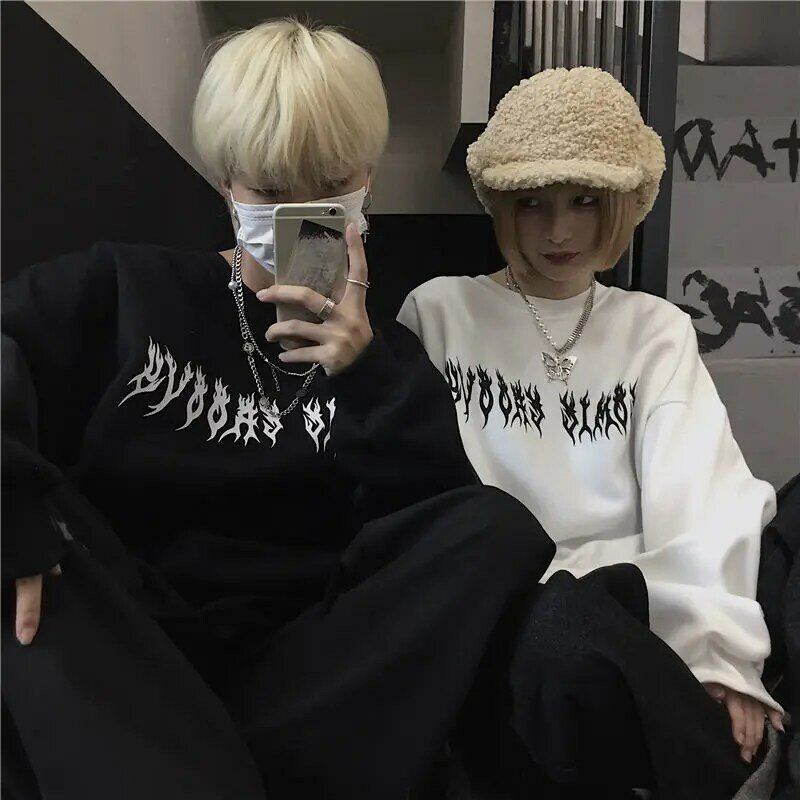 Outono punk preto camisolas topos gothic grunge oversized hoodie streetwear womens hip-hop legal casal pullovers de rua alta