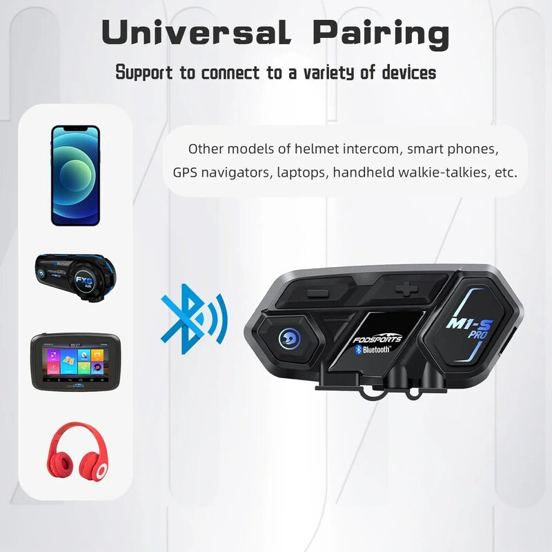 Interfono auricolare per casco Bluetooth per motocicletta forsports per 8 ciclisti M1S Pro intercomunicador Wireless impermeabile MP3
