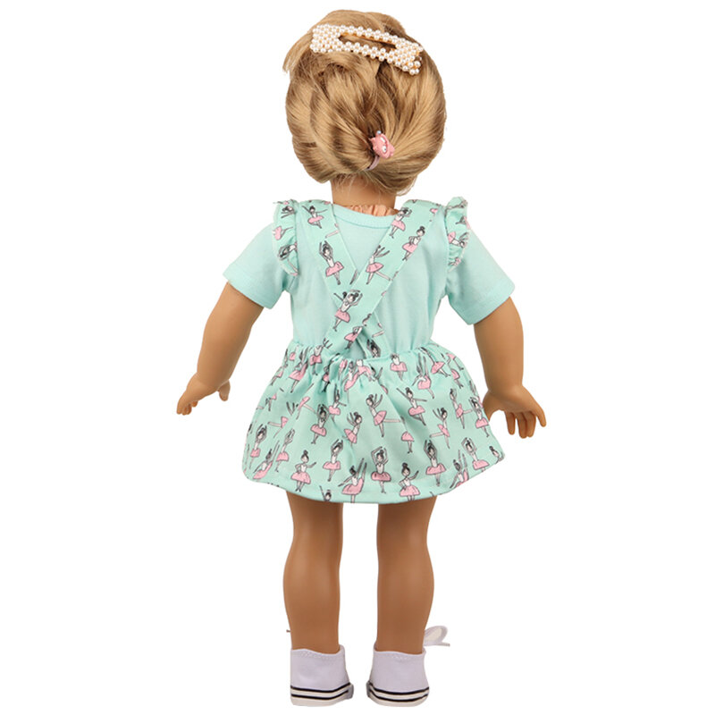 2021 nova moda bailarina meninas roupas vestido para o bebê bonecas renascer 43cm camisa azul saia suspender caber 18 doll doll boneca americana